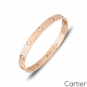 Cartier Yellow Gold Half Diamond Love Bracelet Size 18 B6035918 